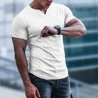 Oalirro Muški pamučni kratki rukav V-izrez Slim Thirts majice za muškarce bijeli xxl