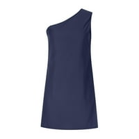 Haljine za čišćenje za žene Ljeto Čvrsta jedno ramena mini rukava s rukavima plus veličina haljina mornarice