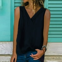 Vrhovi za žensku v-izrezu za tiskane bluze bez rukava Blue XL