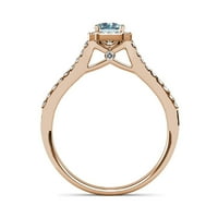 Aquamarine i dijamantni halo zaručnički prsten 1. CT TW u 14K Rose Gold.Size 8.0