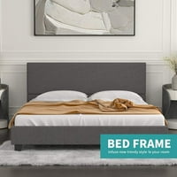 Baytocare puni metalni krevet platforma tapecirana posteljina s nosačem od drvene ploče, tamno siva