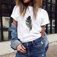 Ženske majice Trendy feather Print okrugli vrat Kratki rukav za slobodno vrijeme TEE modna gornja bluza