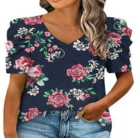Uerlsty Womens kratki rukav cvjetni vrhovi dame Ljeto tiskovina Ležerne bluza majica Tee
