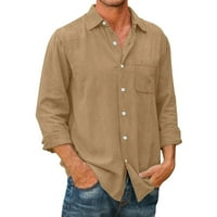 Muškarci Spring Solid Color Pamuk džepni košulja za ovratnik muški casual gumb dolje majice s dugim