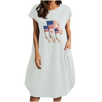 Žene 4. jula Američka zastava Press haljina ljetna casual labava džepna haljina strastveni patriotski