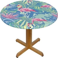Okrugli stolnjak Flamingo tropski stil opremljen elastičnim vodootpornim oblogom za platnu pokrivač