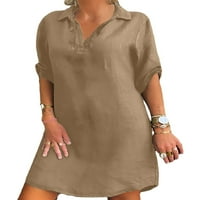 Seksi plesna ženska majica haljina kratki rukav lapeli V izrez Casual Tunic haljine