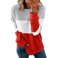 Ženska modna labava dukseva patchwork pulover dukserice posade vrat dugih rukava na vrhu lubene crvene