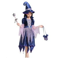 DXHMONEYH Svi vijeci Dječji kostim vještica, zvjezdana vještica haljina sa šeširom i štapićem za djecu,