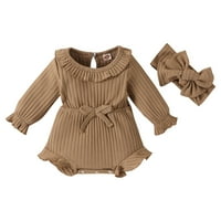 Pedort Baby Girl Romper Jumper Road rukav bod-bodičari prevelizirani džemper jesen smeđu, 60