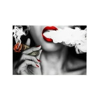 Umetnost modna platna Printira žena Pušenje Zidno umjetnosti seksi crvene usne sa gorućim novčanim dolarima