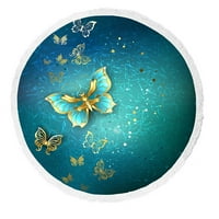 Luksuzni zlatni leptiri plavi teksturalni okrugli plažni pokrivač s tasselima plaža ručnik yoga mat