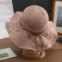 Lizyue Sun Hat Solid Color Handmade Woven šuplje veliko oboreno Bowknot Sklopivi ženski kapa na otvorenom