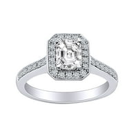 0. Carat Radiant i okrugli oblik Bijeli prirodni dijamantski zaručni prsten za angažman u 14K čvrstim bijelim zlatnim prstenom veličine-9,5