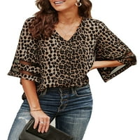 Lizxun Women Floral Leopard bluza za ispis, V-izrez za plamenu rukav