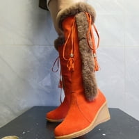 Ženske cipele sa koljena visoko klinaste cipele Zimska snijeg klina čipka ubrzave cipele Narančasta