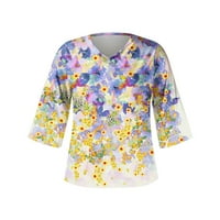 TurillIn ženske majice rukavi cvjetni ispisani s V-izrezom Ženska majica četvrtine rukave Jesenska bluza vrhova dukserica
