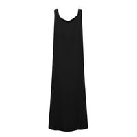Ženske oblače čvrsti V-izrez A-line Maxi modna ljetna haljina bez rukava crna 2xl