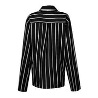 Ženske vrhove dugih rukava prugaste bluze casual ženske ljetne košulje Henley crna 3xl
