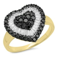 Zbirka dazzlingock 1. Carat 14k okrugli crni i baguette Cut White Diamond Remise Ring, žuto zlato, veličina