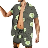 Plus size pamučni havajski setovi za muškarce modni gumb za odjavu kratkih rukava labavi bluza elastična