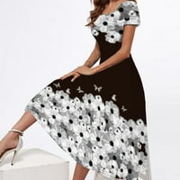 Iopqo Maxi haljina za žene Boho kvadratni izrez Elegantni cvijeće s linijom midi sandress kratki rukav