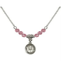 Rodijumska ogrlica sa ružičastim ružičastog oktobra mjeseca rođenja kamena perle i sveti josephine bakhita