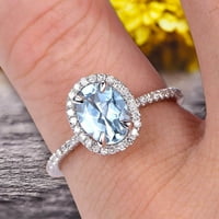 8x ovalni rez karat plavi akvamarinski bijeli zlatni prsten za angažman prsten za angažman na poklon