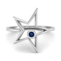 0. CTW Round Blue Sapphire Open Star Ring Sterling Silver Solitaire Ženski vjenčani prsten