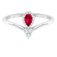 Kruška izreza rubin V prsten sa dijamantskim halo, srebrnim srebrom, SAD 8,00