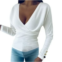 Ženska modna seksi casual solid V-izrez svakodnevno pletenje za odmor bluza za bluzu vruće8sl4488224