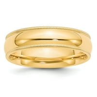 14k Žuti zlatni prsten za prsten za vjenčanje Milgrain Comfort pola kruga