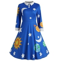 Haljine za žene plus veličine haljine modno sunce i mjesec zvijezda print botton dugih rukava bljesak