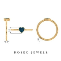 Oblik srca London Blue Topaz Solitaire Prsten, London Blue Topaz i Zlatni prsten od perlice, Bezel Set
