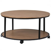 Rustikalni stil stolić za kavu okrugli stol za kava za kotače i odvažnu površinu od drveta za dnevni