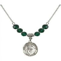 Rodijumska ogrlica sa zelenim majskim mjesecom rođenja Kamene perle i sveti Margaret Cortona Charm