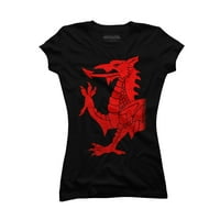 Cymru Dragon Red Halfton Juniors Black Graphic Tee - Dizajn ljudi M