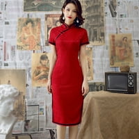 Cheongsam jesen čipkaste haljina ručno rađena gumba Elegantne vintage žene duge haljine vino crveno