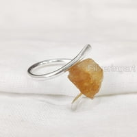 Prirodni citrinski prsten, grubi citrinski džemperski prsten, novembar roštilj, boho prsten, srebro,