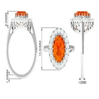 Vintage inspirirani prsten - laboratorija uzgajan narančasto safirni prsten sa moissite halo, 14k bijelo
