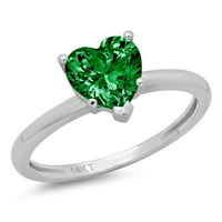 2. CT Sjajan srčani rez simulirani smaragd 14k bijeli zlatni solitaire prsten sz 4.5