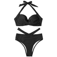 Finelylove seksi kupaći kostim za žene podstavljeni sportski grud u stilu visokog struka crni l