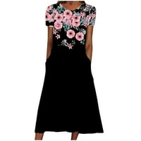 Ljetne haljine za žene kratki rukav štampu Stripe uzorka Okrugli vrat Maxi Loose Fit Y2K Fashion Elegant