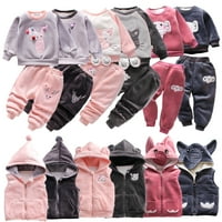 Godderr Kids Toddler Fleece Trackits Outfits1-5y Crtani zgužvakne odijela + zimska jakna bez rukava