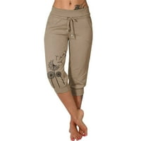 Ženski elastični struk Slack Womens Casual Solid tiskani džepovi Elastični pojas za pojas Srednja pantalona za dužinu