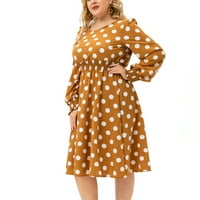 Ženska moda plus veličina dugih rukava Polka Dot Print Mid Duljina haljina košulja za žene, žuti XL
