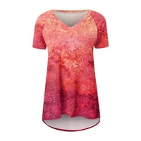 Ženski vrhovi kratki rukav puni bluza u boji Ležerne prilike, majice V-izrez ljeto crveno 5xl