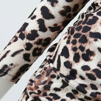 Ženska rever vrat Leopard Mini Bodycon haljina Ruched Cinkstring Kink Slim Dugmes Kratki haljini Party