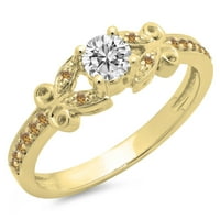 DazzlingRock kolekcija 0. Carat 14K šampanjci i bijeli dijamantni zaručni prsten CT, žuto zlato, veličine