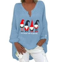 Prinxy Clearance Jesen Božićne pamučne majice Visoke majice s niskim rukom Plus Slatka gnome Grafički pulover Dukseri za žene Dugi rukav V-izrez Ležerne prilike Ležerne prilike